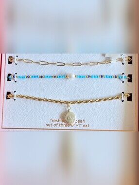 NEW! Rush By Denis & Charles Women's Anklet Trio Set With Fresh Water Pearl